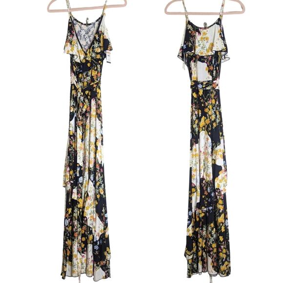 NWT Cottagecore Faux Wrap Maxi Patchwork Dress Ruffles Tiered Women's 8/10 - Picture 11 of 11